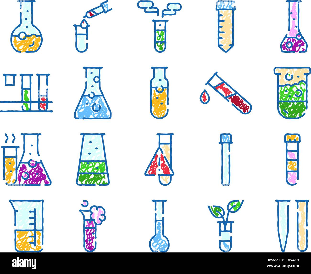 Scientific laboratory glassware icons for chemical research and ...