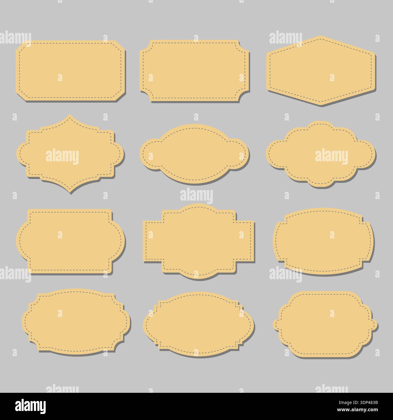 Style Label Borders Collection of antique style beige labels with dashed line borders and ...