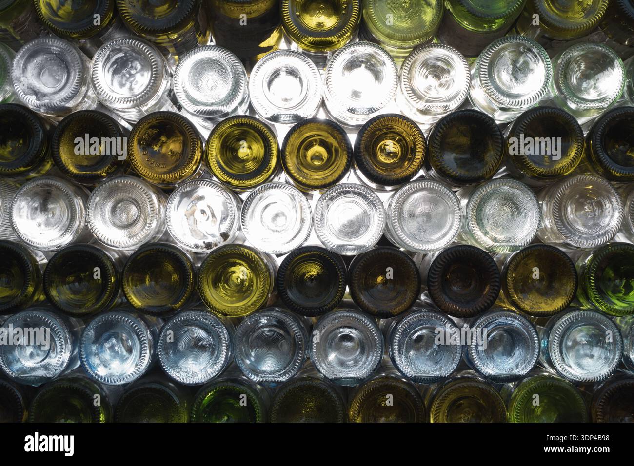Empty beer bottles rack. Full frame. Alcohol theme. Stock Photo