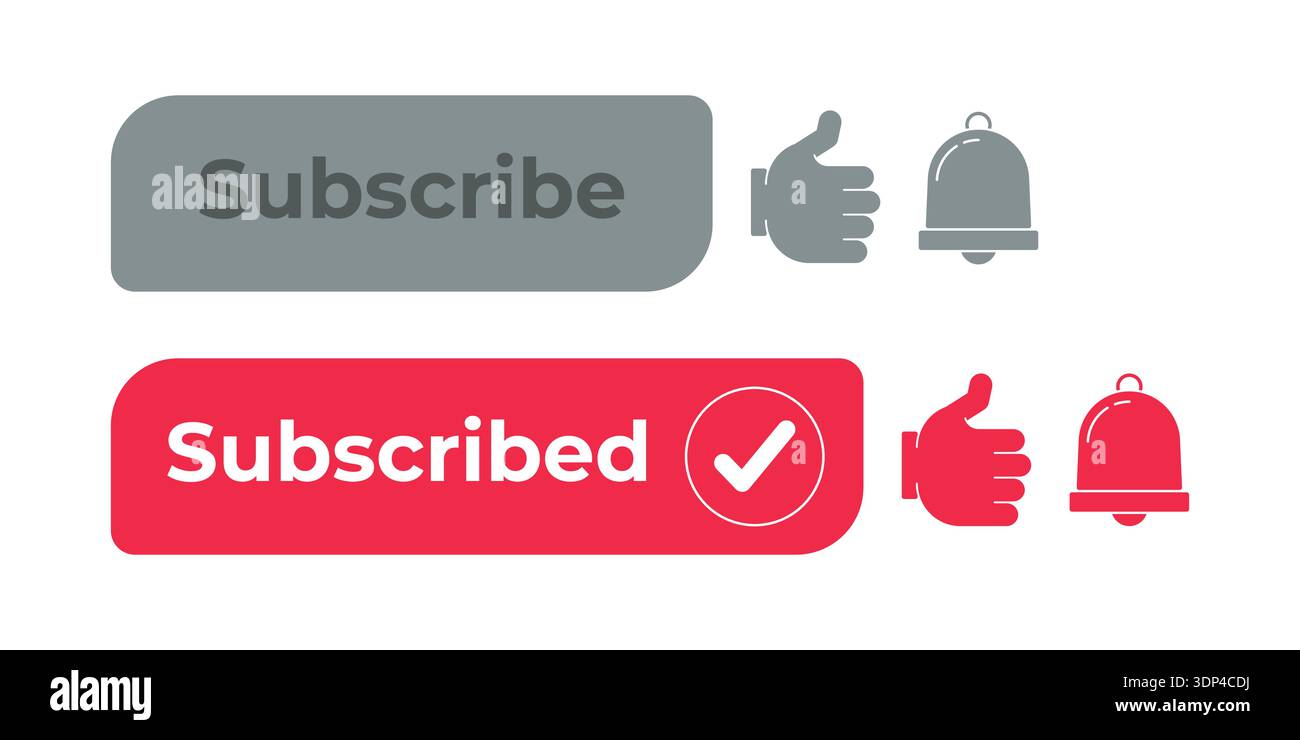 Subscribe with like and notification bell flat social media web button set Stock Vector