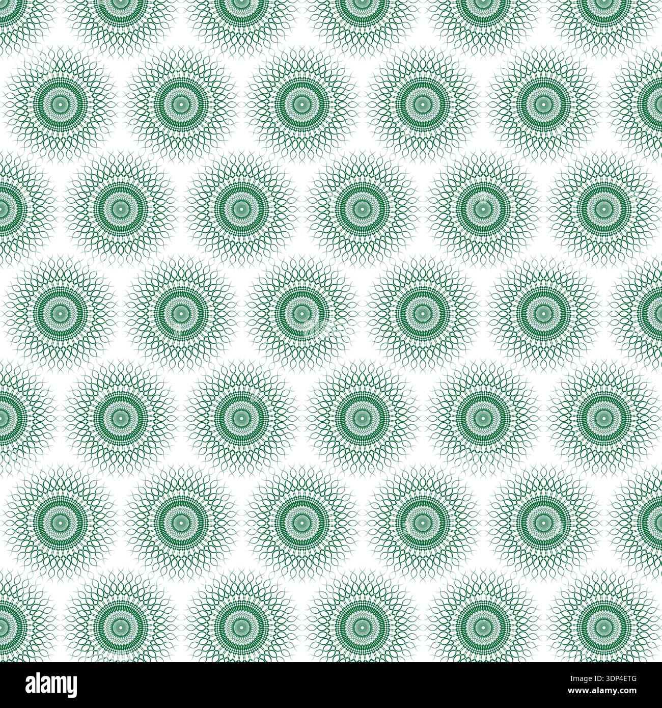 Seamless Green Geometric Circular Mandala Style Pattern Stock Vector