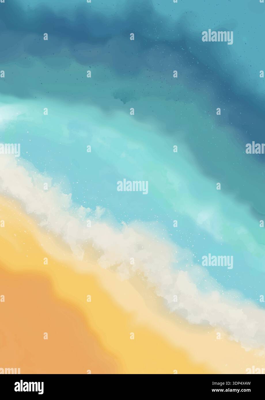Hand painted beach themed watercolour texture background Stock Vector