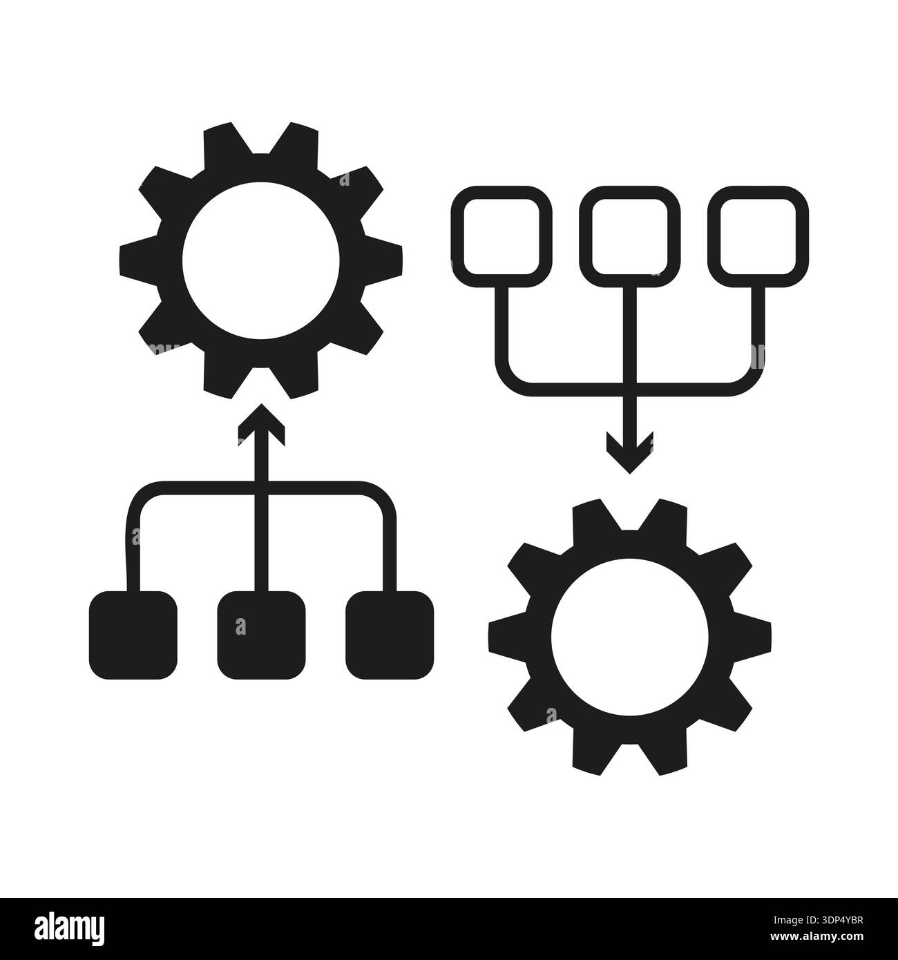 Process scheme icon. Flow chart vector. Gear algorithm tree. System path sign. EPS 10. Stock Vector