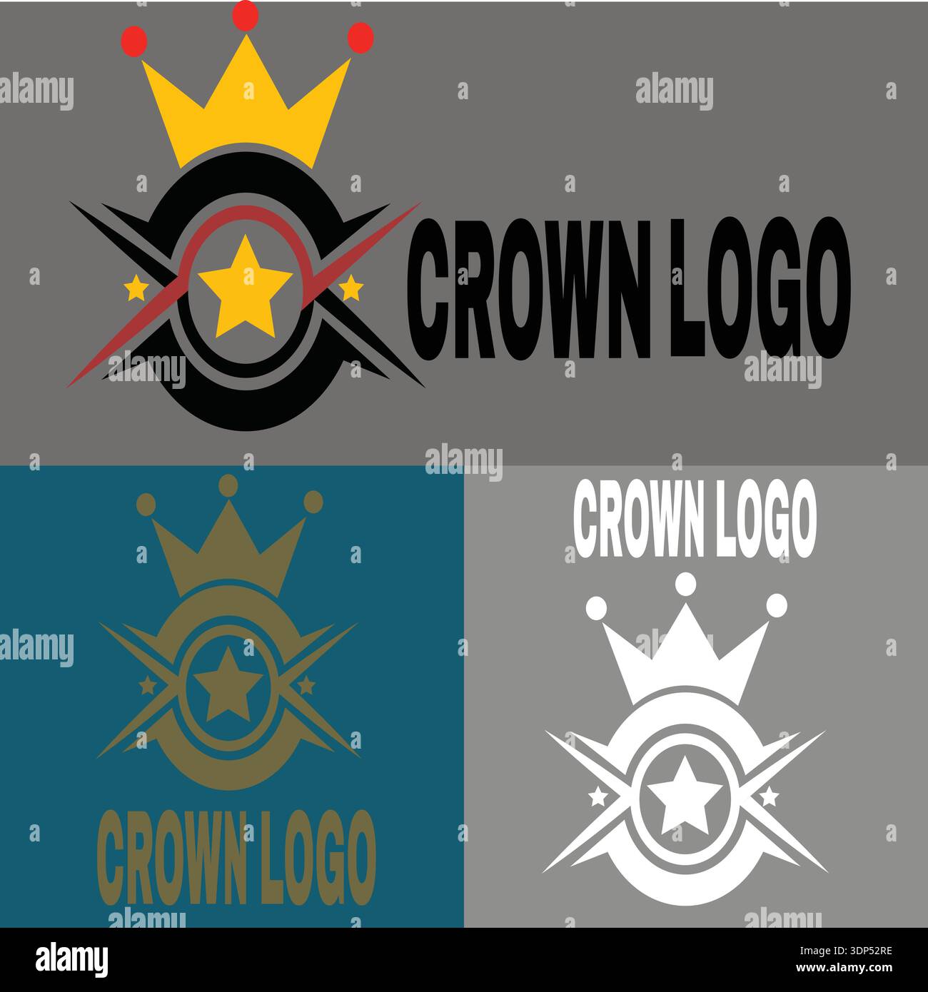Compass and crown icon set. Vector illustration in flat style. Stock Vector