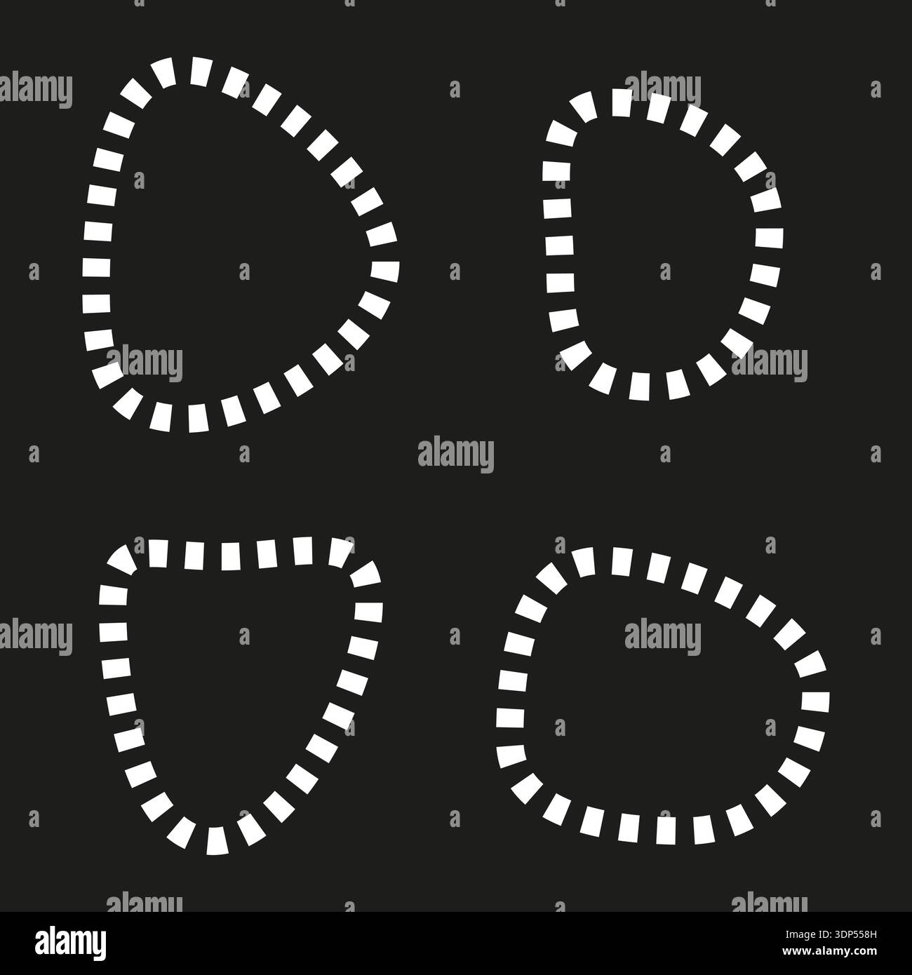 Dotted oval path. Dashed line Vector. Black background icon. White stitch symbol. EPS 10. Stock Vector