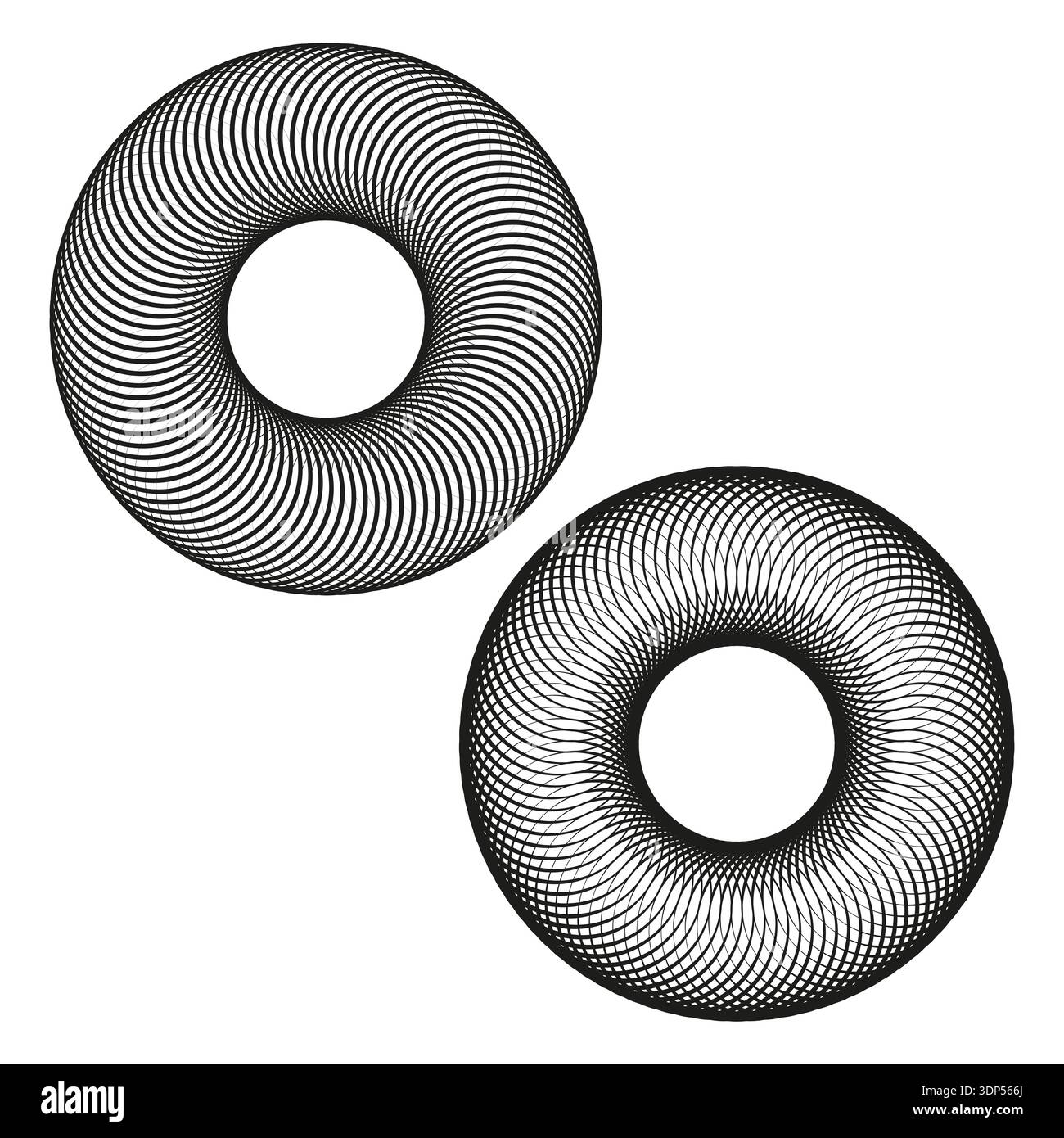 Wire ring set. Mesh torus pair. Geometric grid Vector. 3d circle shape Stock Vector