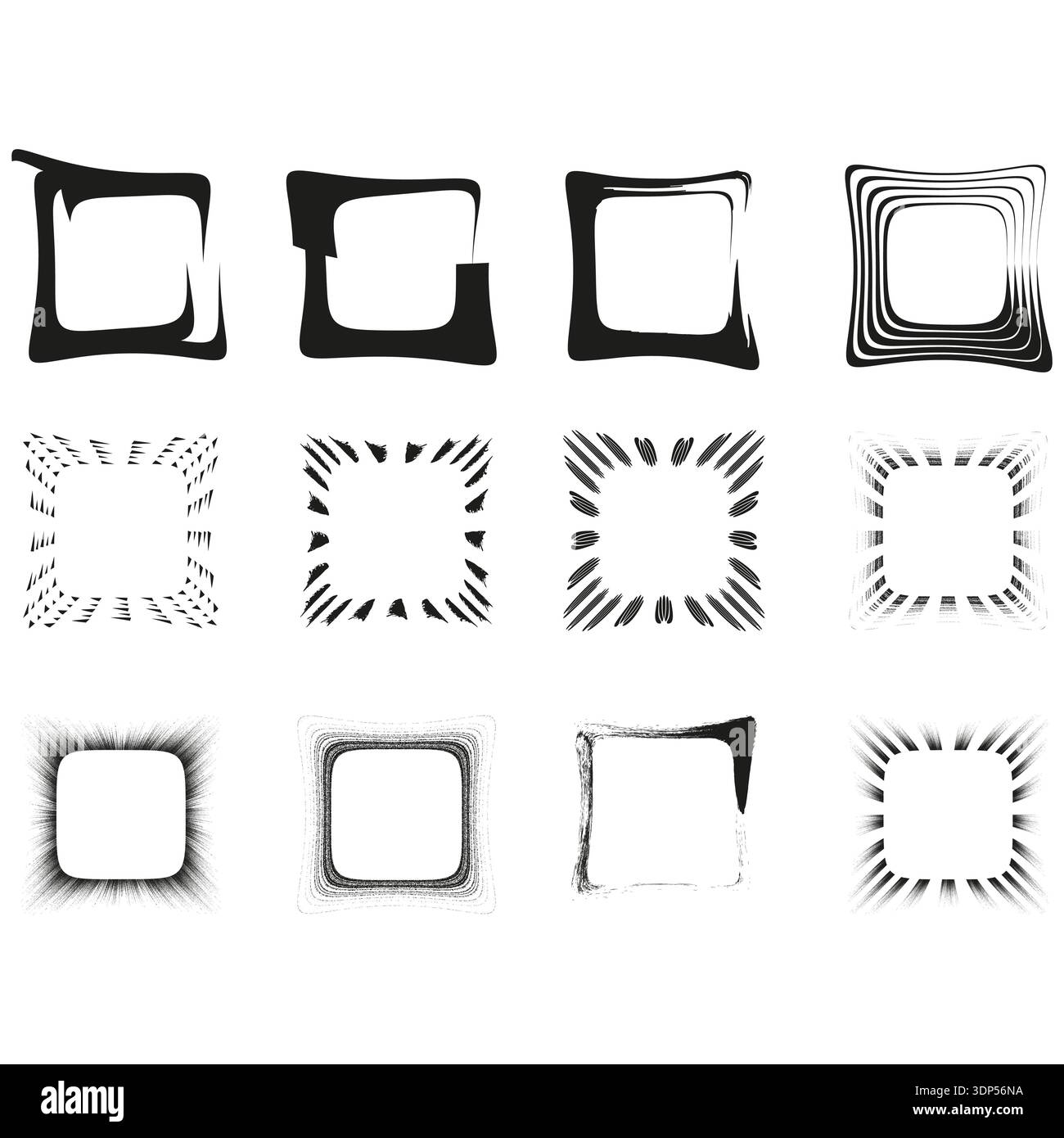 Square frame icon set. Grunge border art. Brush edge Vector. Rough box shape. Stock Vector