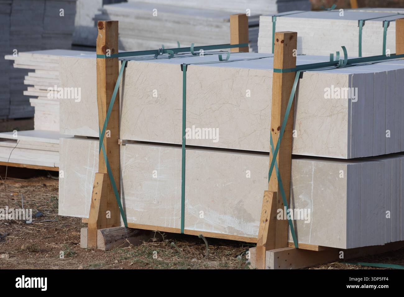 stack of marble slabs in warehouse Stock Photo