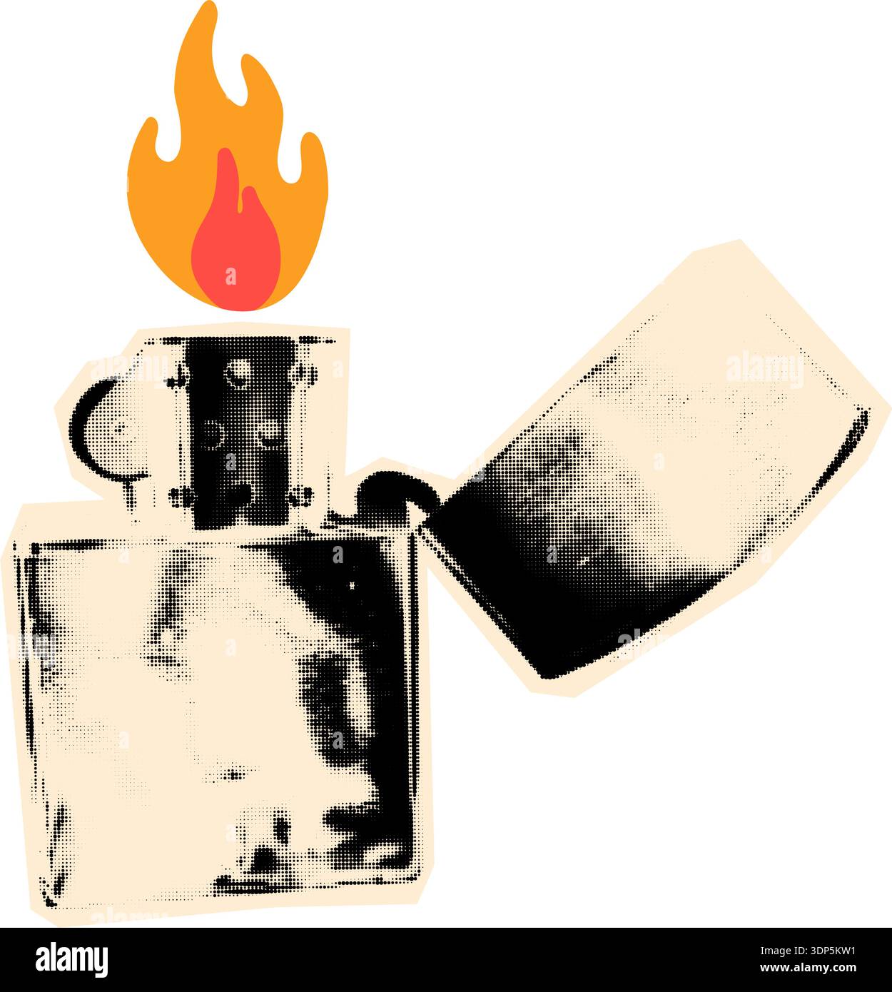 Lighter with burning flame halftone collage vector illustration Stock Vector