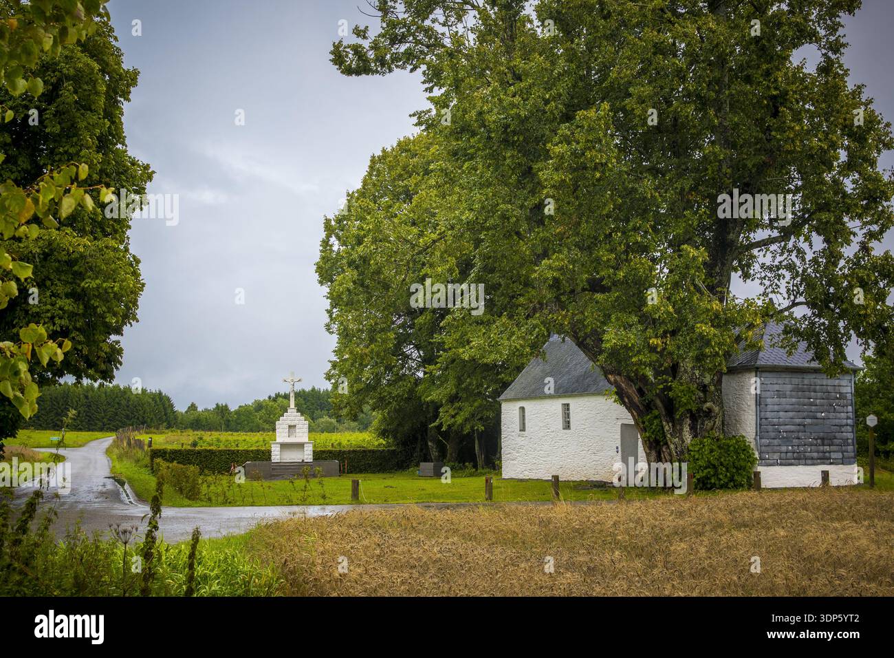 Oizy, Belgium, 3th of August 2023: View on Chapelle de Oizy, or Chapel Notre-Dame de bon Secours or Our Lady of Good Help Stock Photo