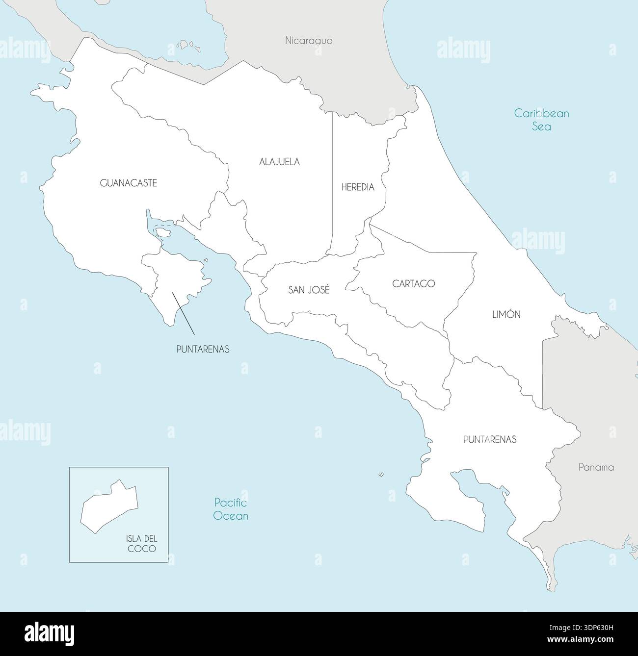 Vector map of Costa Rica with regions and administrative divisions, and