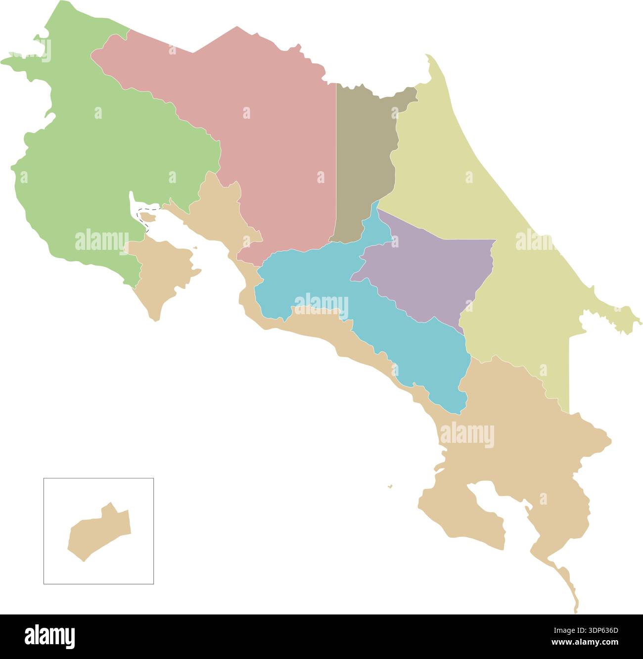 Vector blank map of Costa Rica with regions or territories and ...