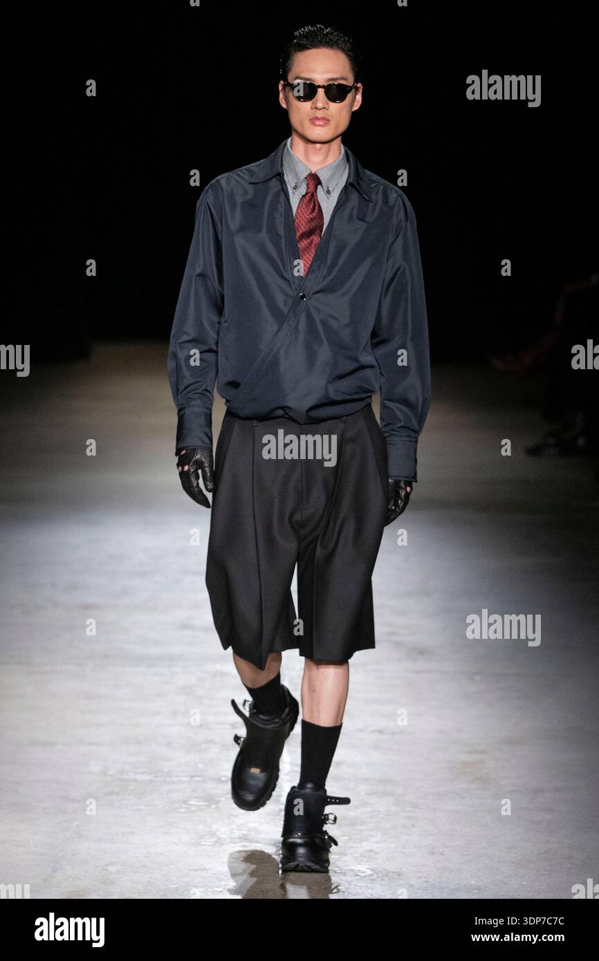 Model Cong Chen is seen on the catwalk at the Public School fashion ...