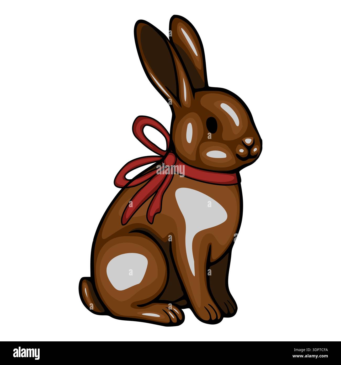 Chocolate Easter bunny vector illustration with red ribbon bow Stock Vector