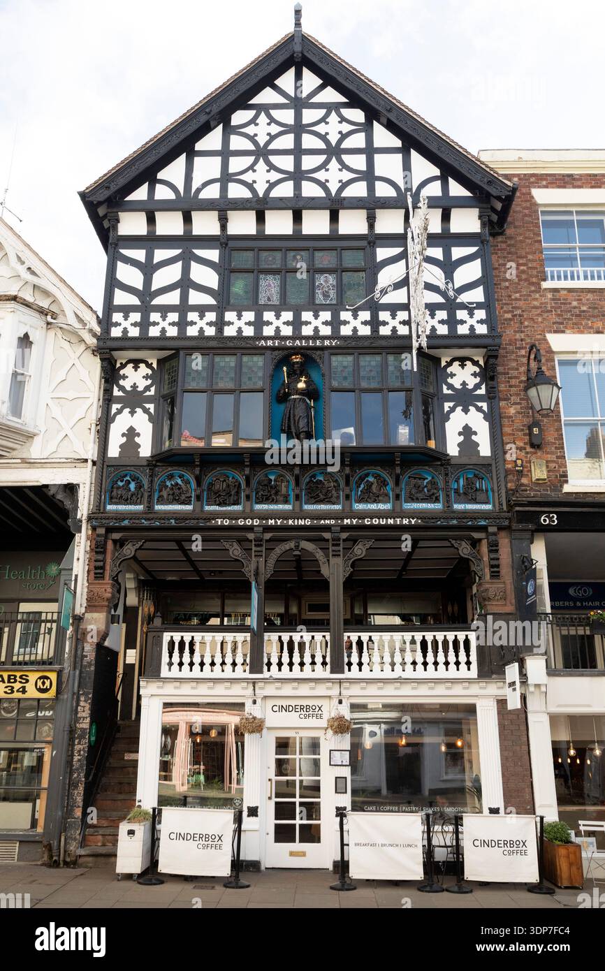 Half-timbered building on Bridge Street in Chester, Cheshire. There are many ornate, historic buildings in Chester. Stock Photo