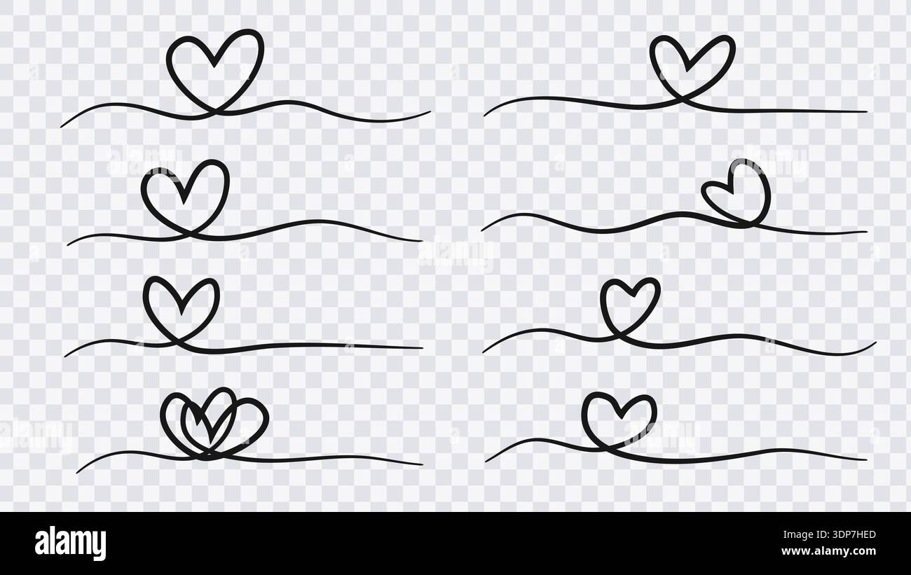 Hearts Divider Set with Hand Drawn Line Art. Vector Illustration Stock ...