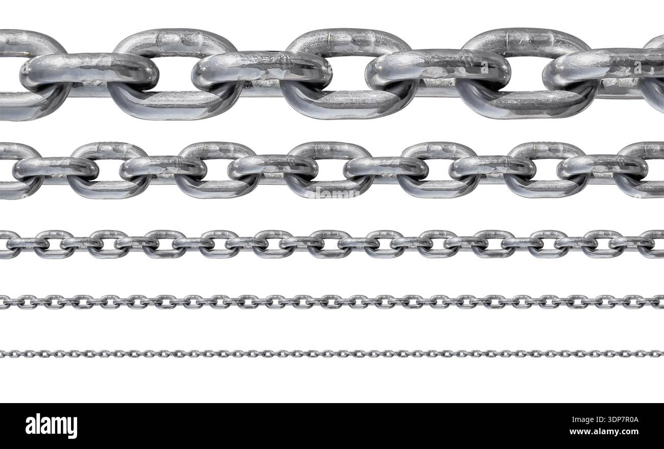 Securing Chain Metal chains in different sizes demonstrating industrial strength and ...