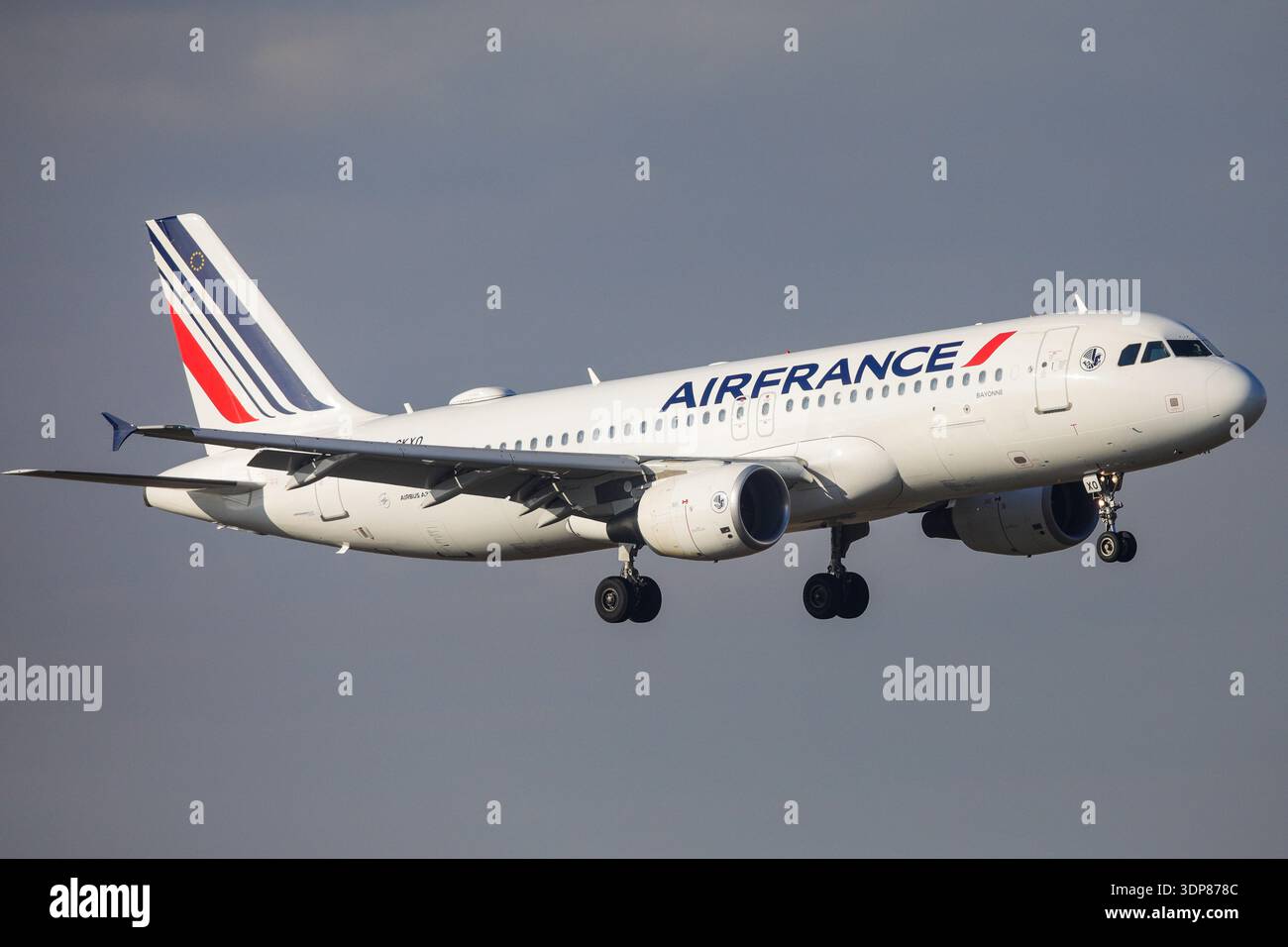 Otopeni, Romania - January 17, 2023: Air France plane landing on Henri Coanda International Airport, near Bucharest, Romania. Stock Photo