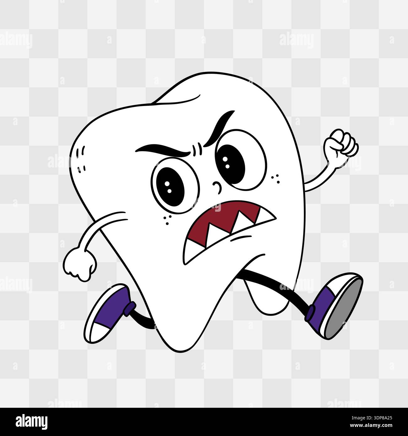 Tooth Run Vector Hand-drawn children’s illustration of tooth running away from attacking ...