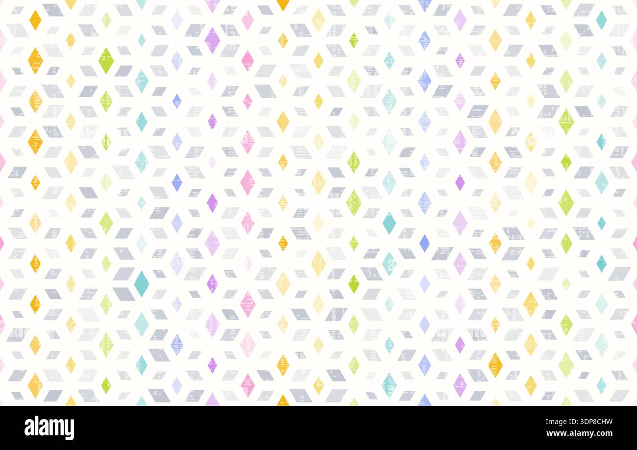Rainbow abstract winter background, Isometric hexagon geometric pattern with cube illusion, Seamless vector illustration, rhombus segments, subtle tex Stock Vector