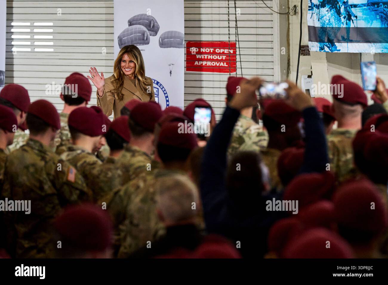 First Lady Melania Trump greets the troops in Fort Bragg, N.C., Friday ...
