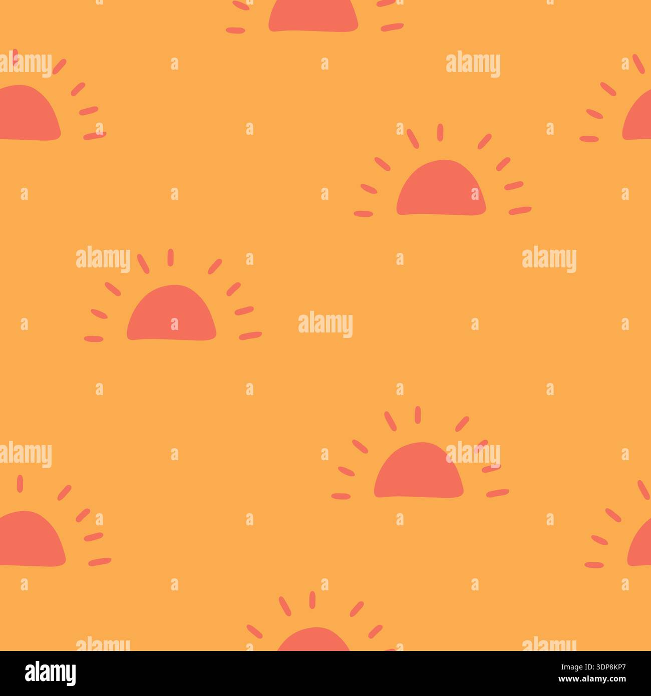 White sun seamless pattern on yellow background. Flat vector illustration. Sun with ray sign symbol pattern.  Stock Vector