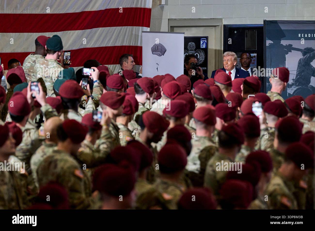 President Donald Trump greets the troops in Fort Bragg, N.C., Friday ...