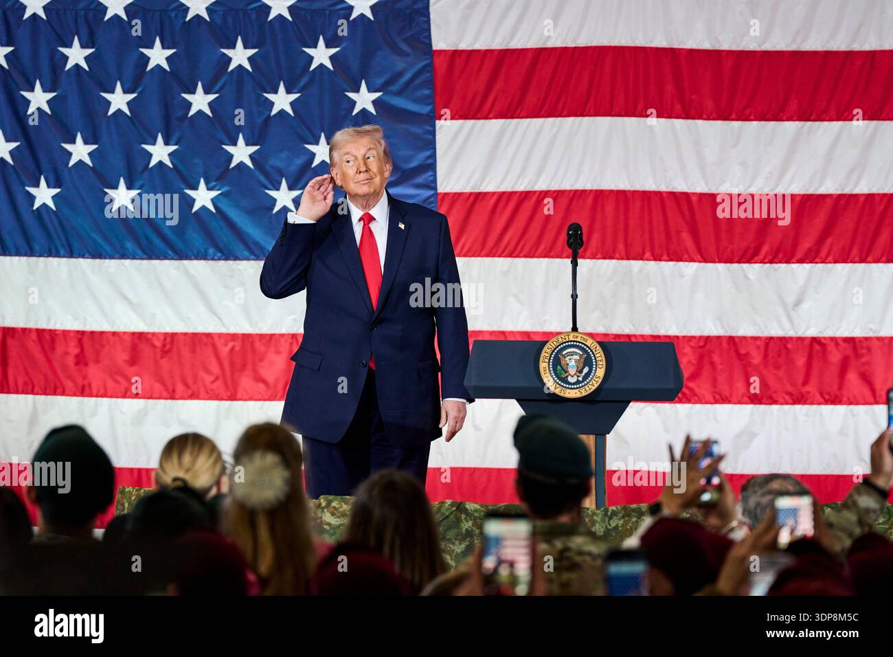 President Donald Trump greets the troops in Fort Bragg, N.C., Friday ...