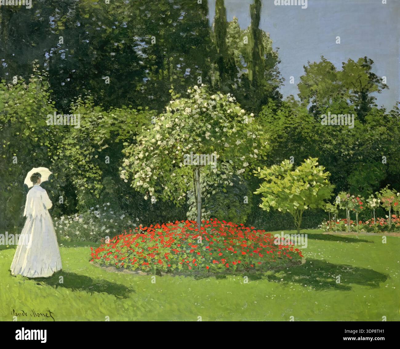 Claude Monet 'Woman in the Garden (Jeanne-Marguerite Lecadre)' (1866) oil  on canvas, white-dressed lady among red roses green foliage sunshine Stock  Vector Image & Art - Alamy