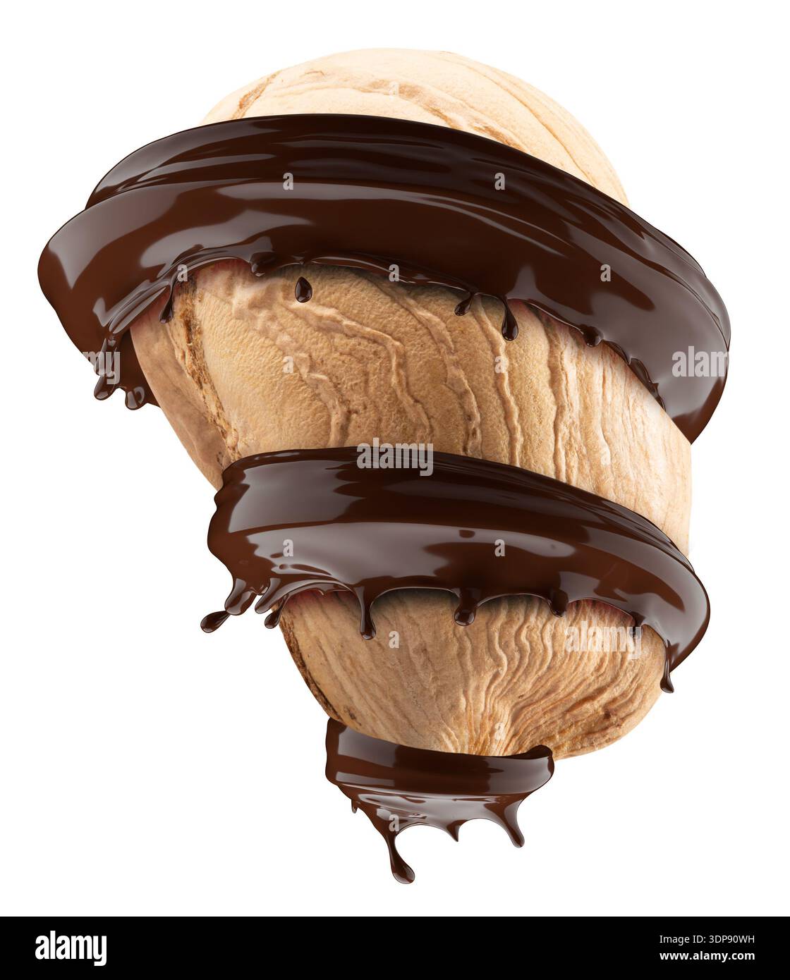 Hazelnuts with chocolate splash on white background. Stock Photo