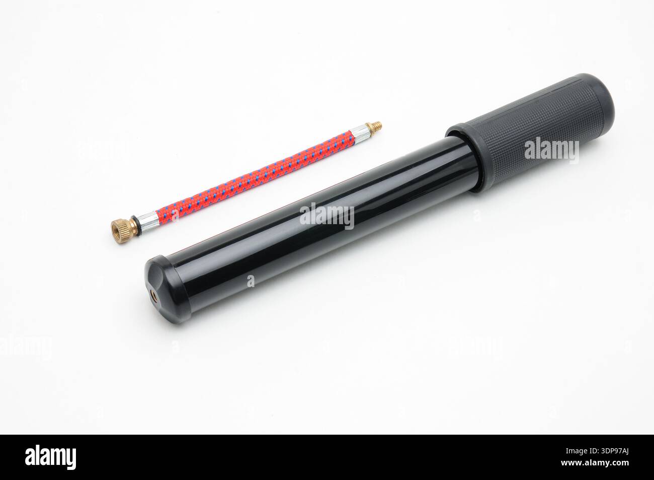 Bicycle pump with hose on isolated white background Stock Photo