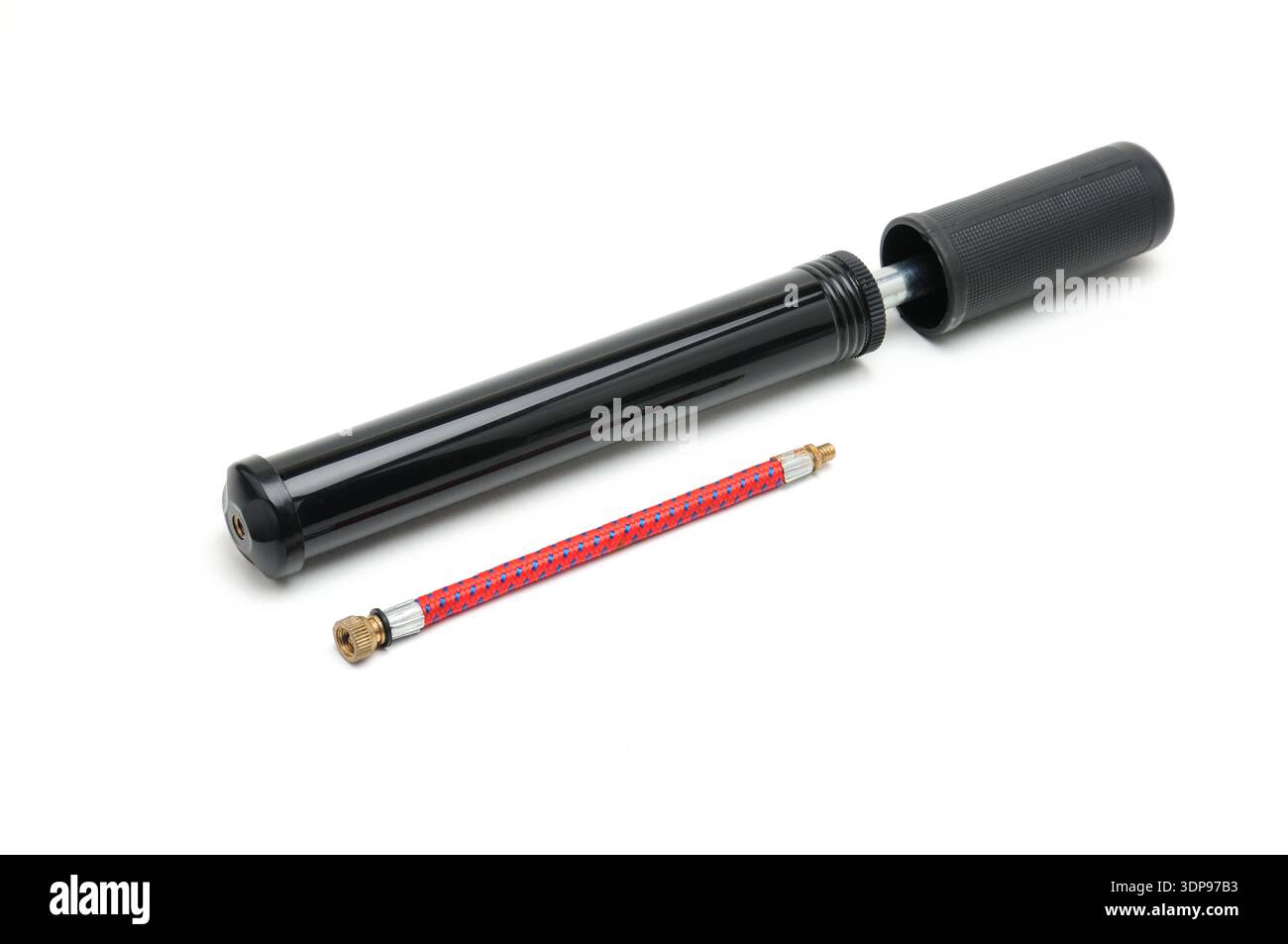Bicycle pump with hose on isolated white background Stock Photo
