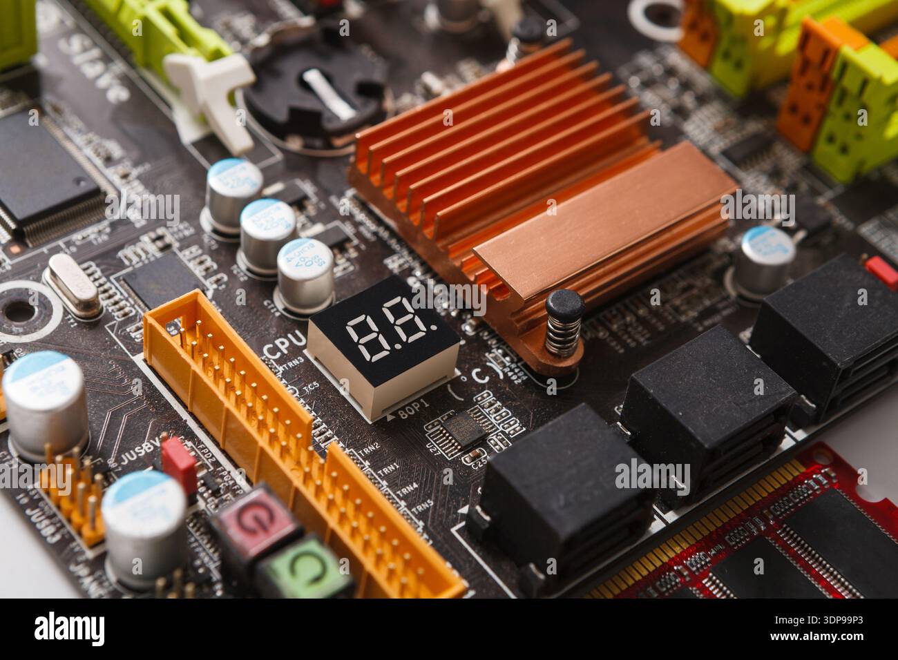 Computer motherboard components close up Stock Photo