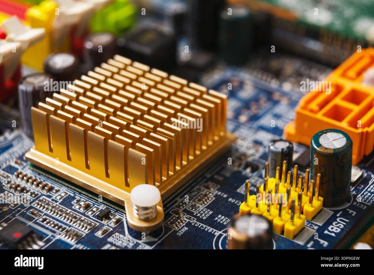 Computer motherboard close-up, repair concept Stock Photo