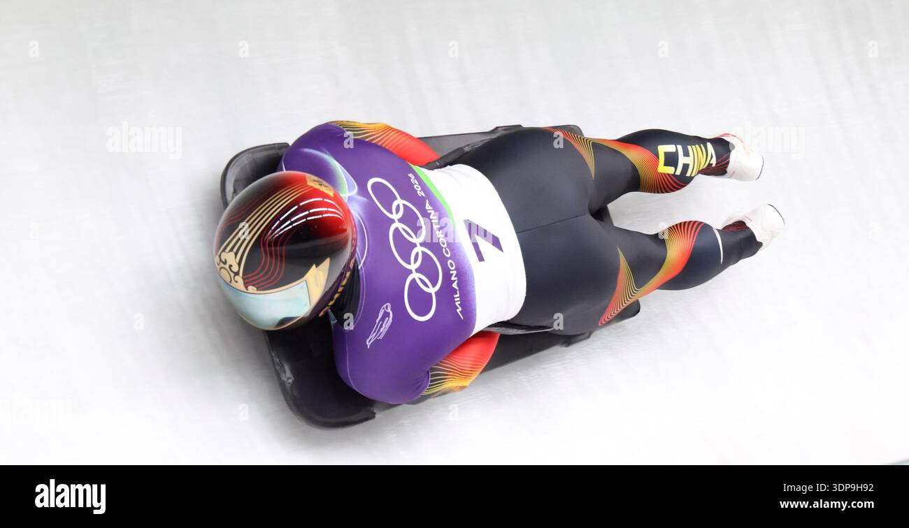 CHEN Wenhao of China slides down the track during the men's skeleton at ...