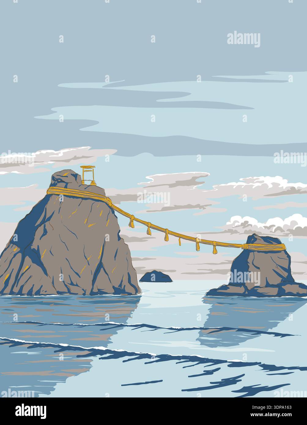 Ukiyo E Rocks Ukiyo-e or ukiyo wpa style illustration of Meoto Iwa Rocks of Futami ...