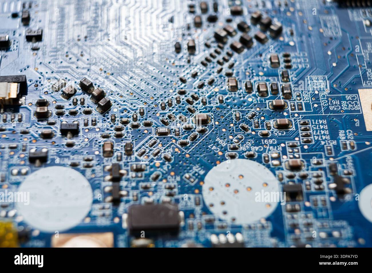 Laptop motherboard microcircuit closeup Stock Photo