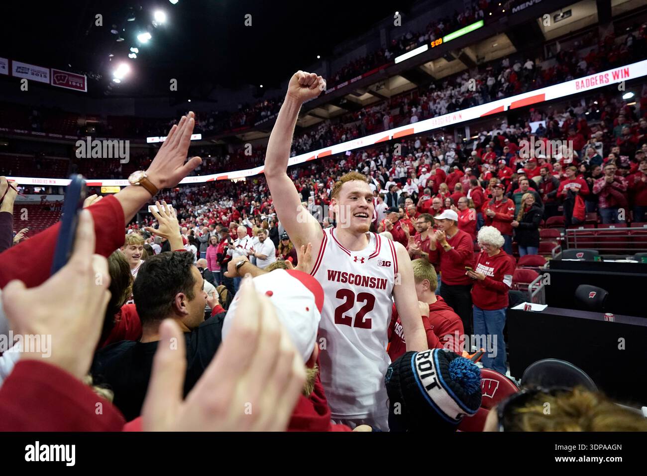 Austin Rapp Wisconsin Wisconsin forward Austin Rapp (22) reacts after winning over Michigan ...