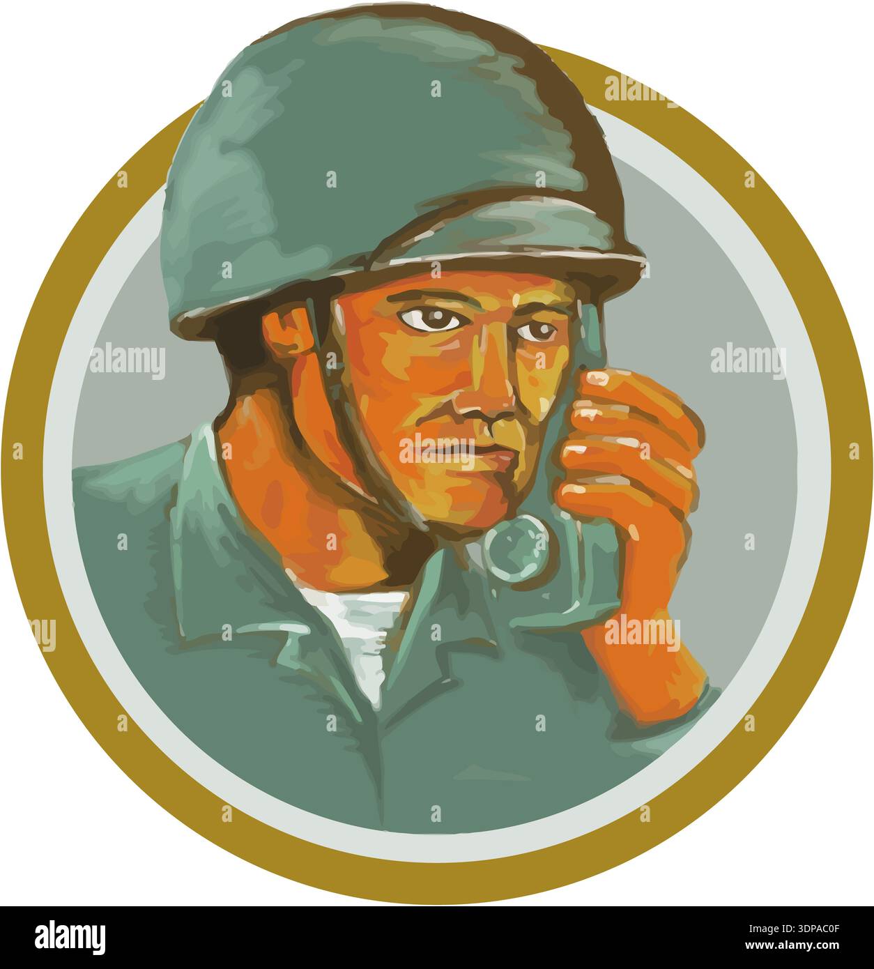 Watercolor style illustration of an american soldier serviceman ...