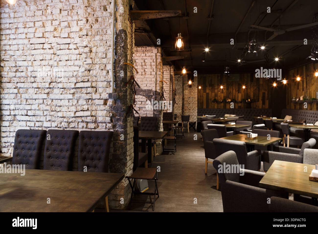 Modern Restaurant Interior With Exposed Brick and Wood Accents in Urban ...
