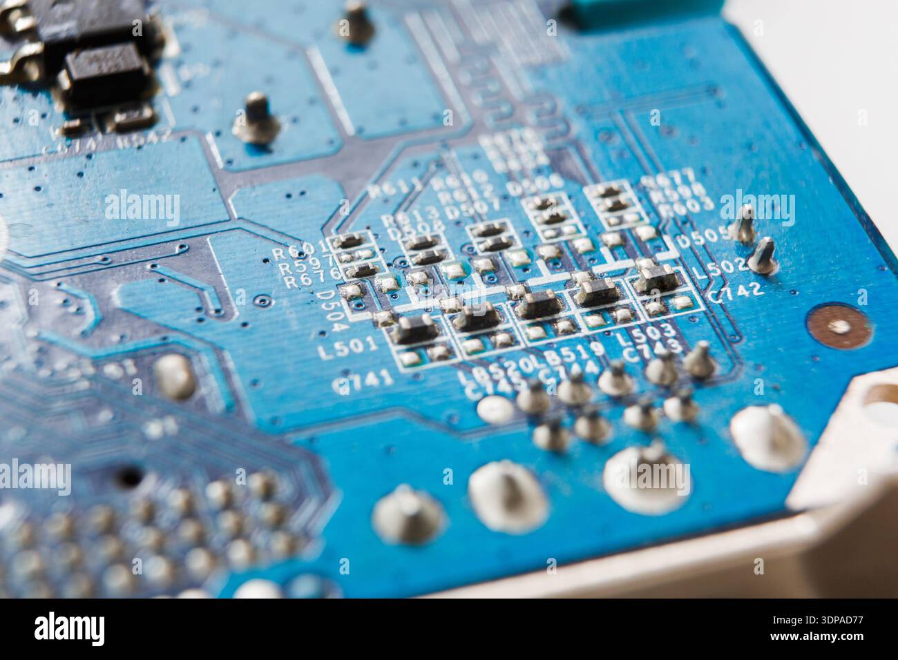 Laptop motherboard microcircuit closeup Stock Photo