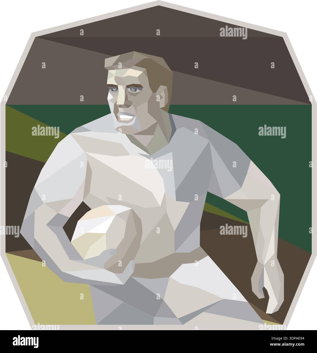 Low polygon illustration of a rugby player with ball running set inside ...