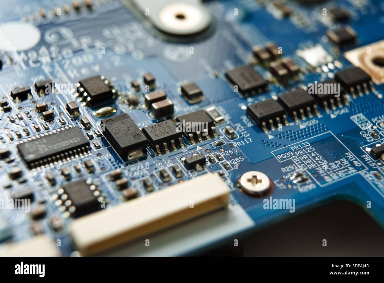 Laptop motherboard microcircuit close up Stock Photo
