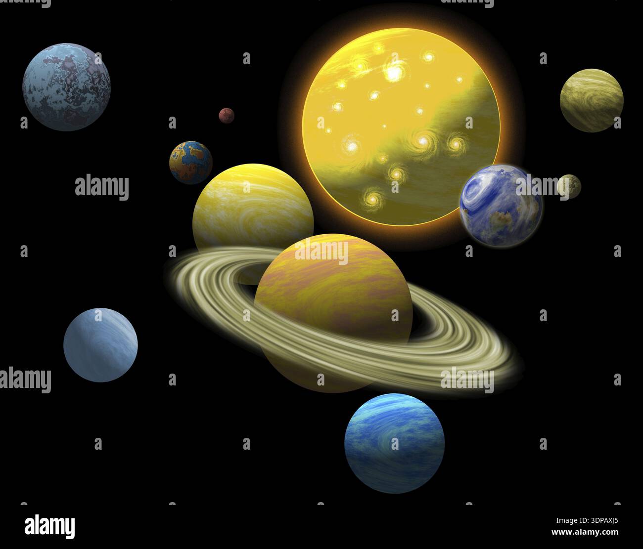 Illustration of planets solar system set in black background done in ...
