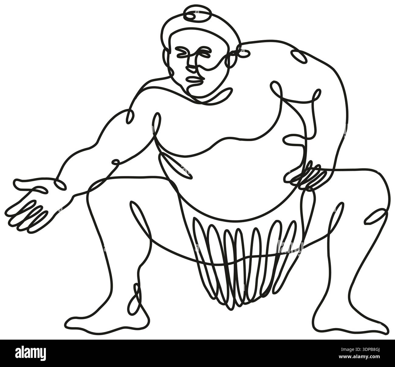 Continuous line drawing illustration of a sumo wrestler or rikishi in ...