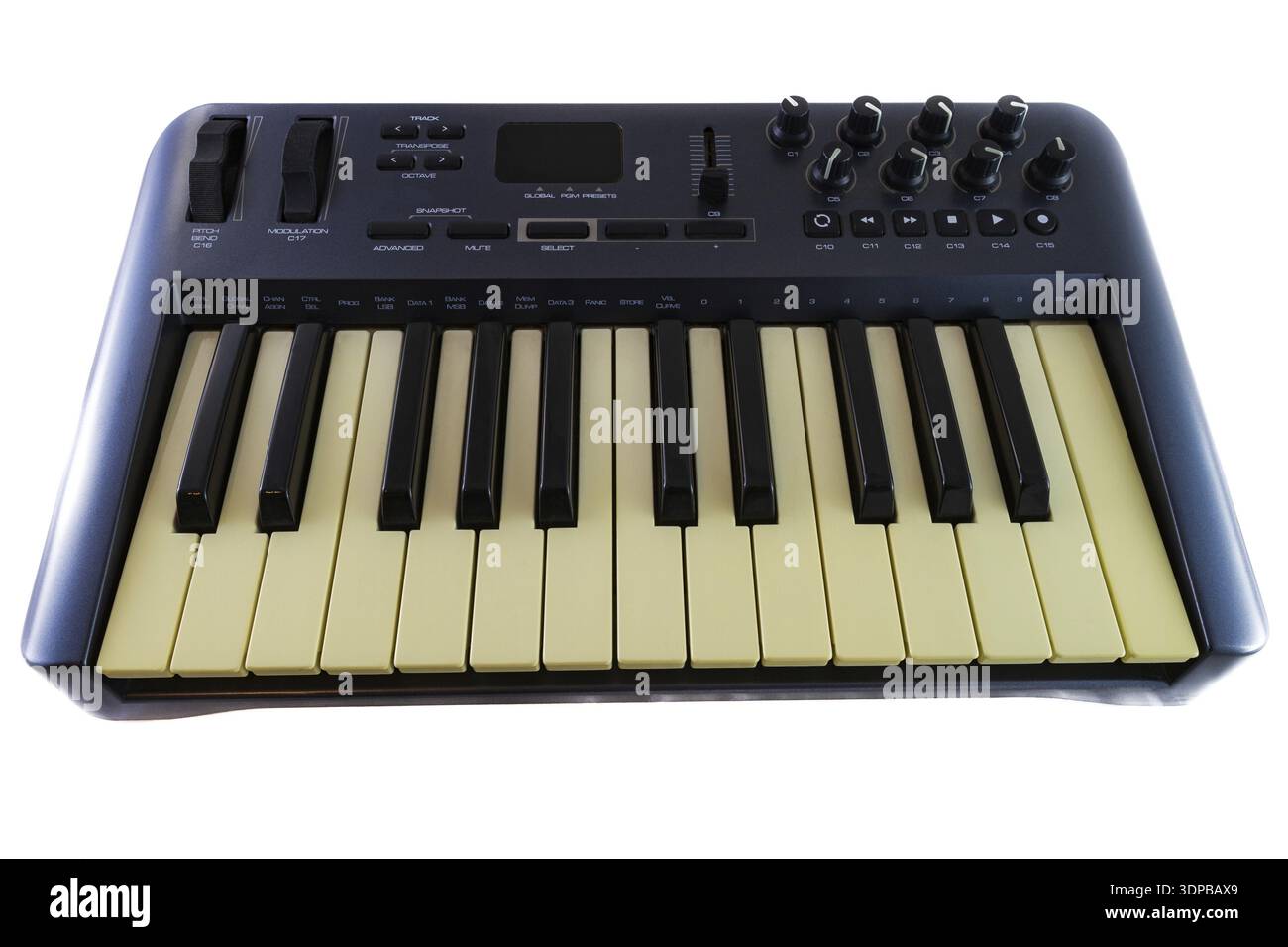 USB MIDI Synthesizer Keyboard Controller. Shot on white background Stock Photo