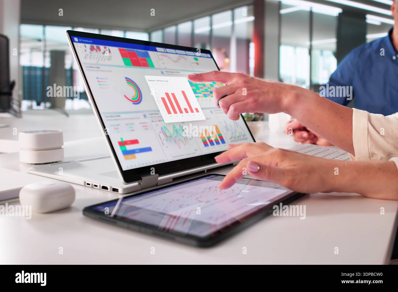 Digital Analytics Team Analyzing Business Data On Interactive Tablet Dashboard. Stock Photo