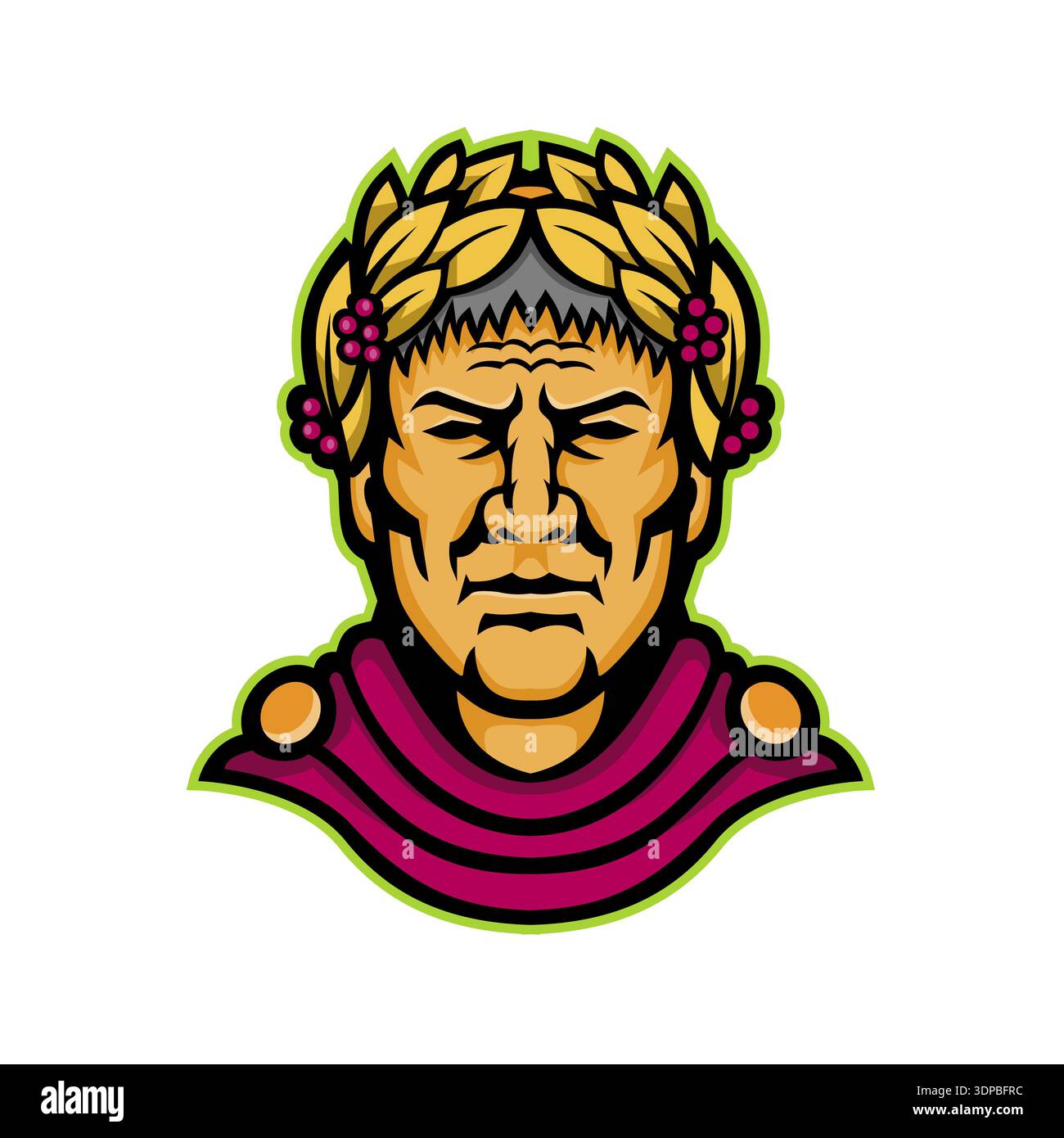 Mascot icon illustration of head of Gaius Julius Caesar, a Roman ...