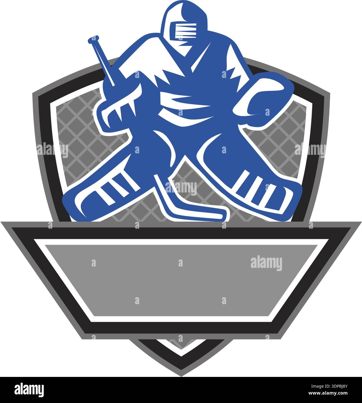 Illustration of a ice hockey goalie wearing helmet holding hockey stick ...