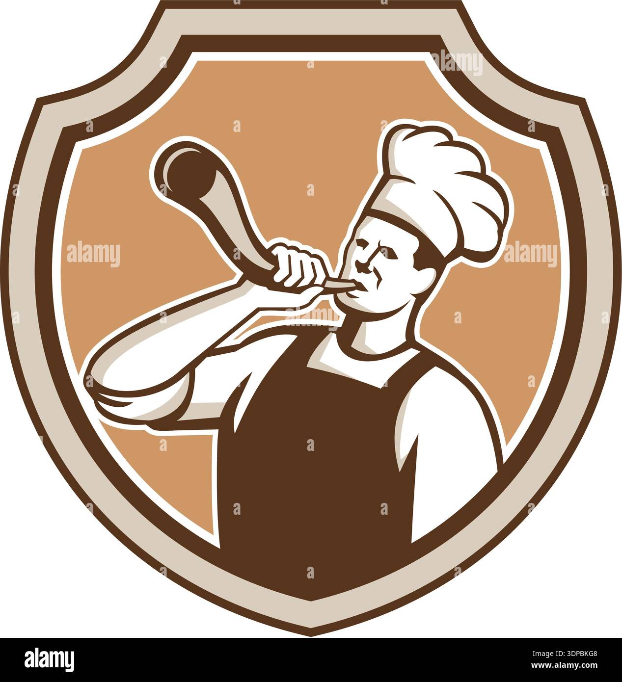 Chef Shield Illustration of a chef cook or baker blowing bull horn set inside ...